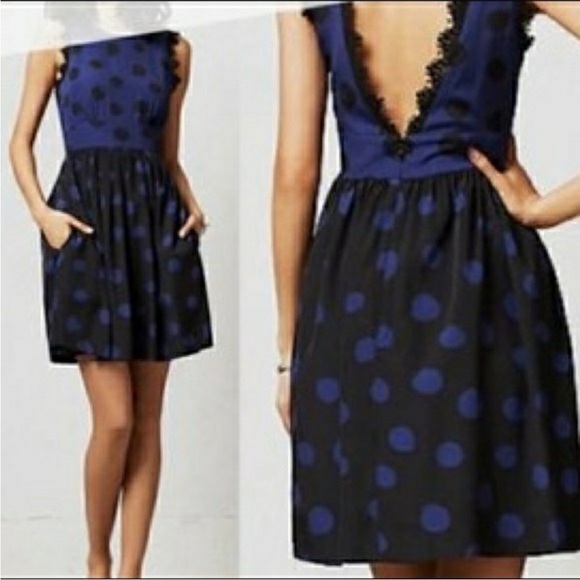 Anthropologie Corey Lynn Calter Blue & Black Polka Dot Dress - Picture 13 of 14